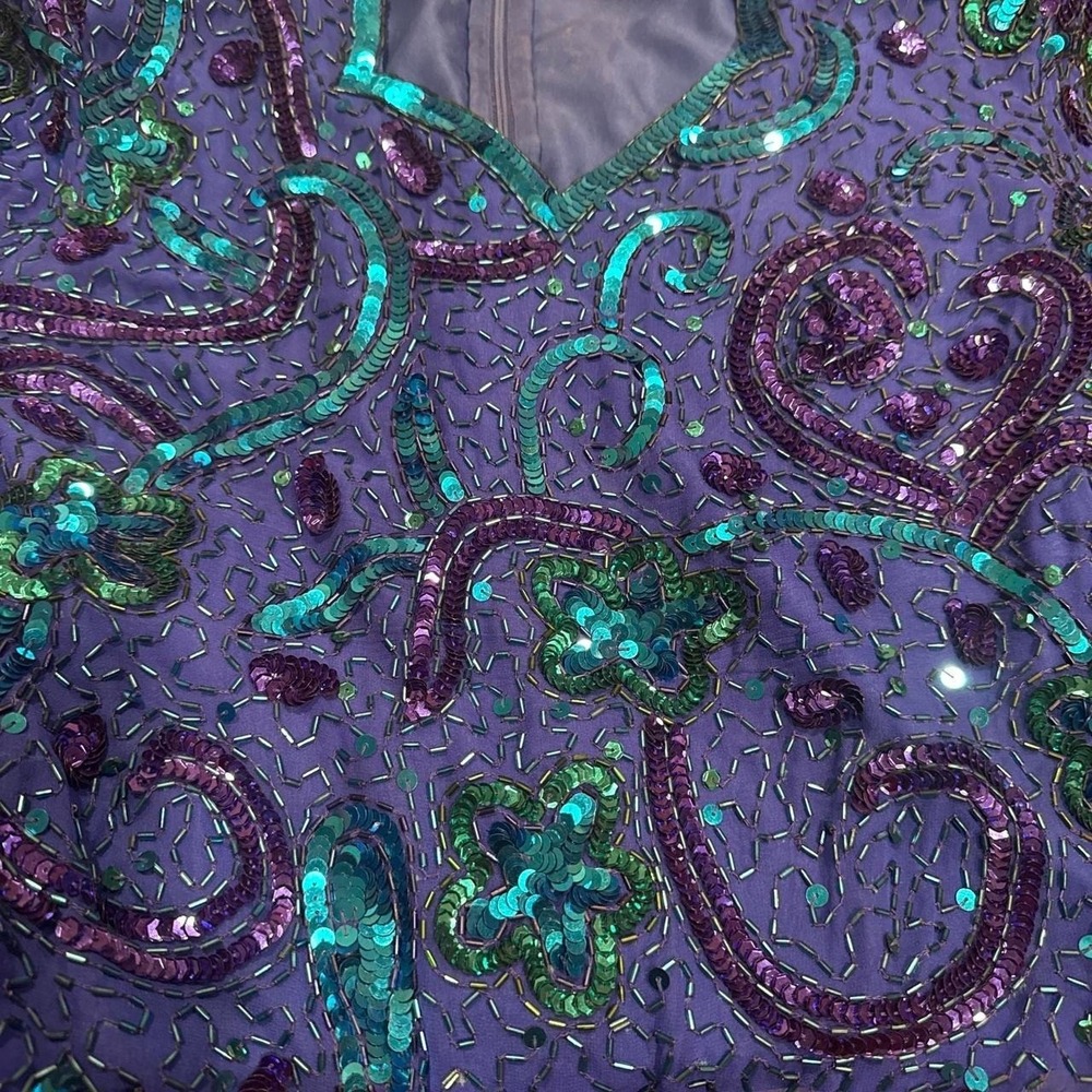 Vintage Laurence Kazar New York Dress Royal Blue Beaded Silk Size Small S - Picture 7 of 8